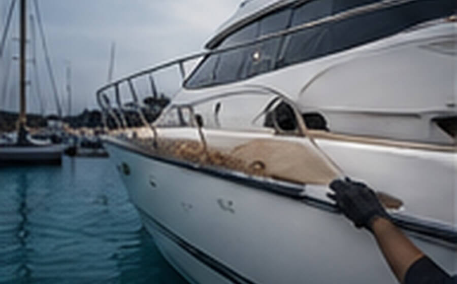 Arbeit am Rumpf einer Yacht