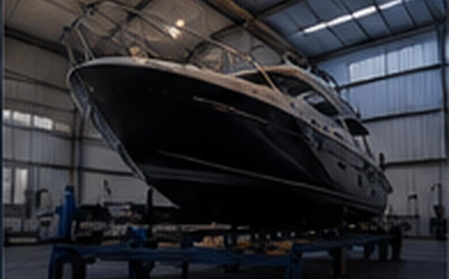 Yacht in einer Werfthalle